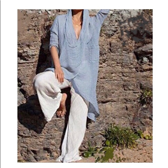 [SOLD] NEW! Linen blend , Cris cross, Irregular hem top - Picture 5 of 6